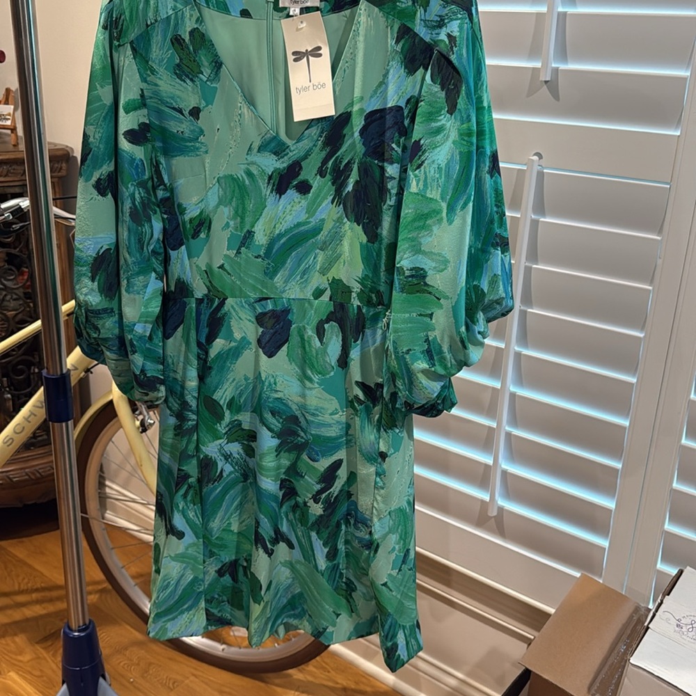 NWT TYLER BOE spring shift dress blue green with pockets - Picture 3 of 10